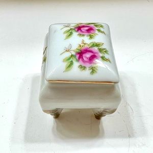 Crown West Fine Porcelain Pink Roses Flowers Rectangle Trinket Box Made in Japan